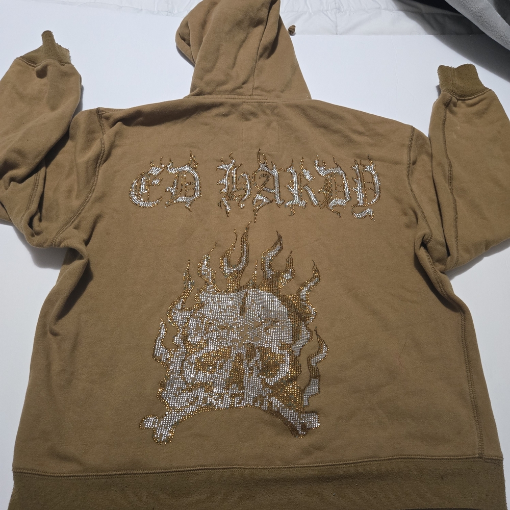 Ed Hardy Tan Hoodie with Skull Design